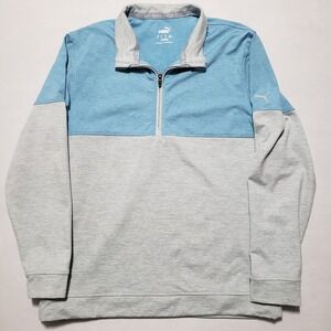 Puma 1/4 Zip Pullover‎ Sweater Gray Blue Mens Medium Drawstring Bottom